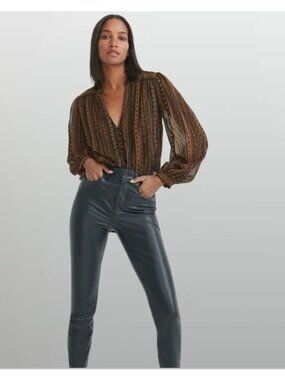 VERONICA BEARD Astro Cropped Printed Georgette Top In Brown Size 16